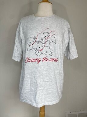 FIVE Women's Heather Gray Westie Terrier Dog Boxy T-Shirt Size Large Casual